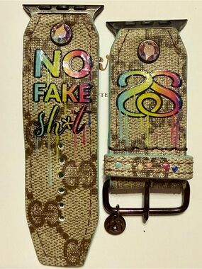 Spark*l Bands No Fake Sh*t Rainbow Graphic on Brown Webbed Gucci - Size 2